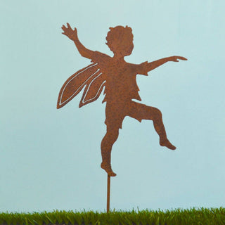 Skipping Boy Fairy Stake - Metal Silhouette Garden Yard Home