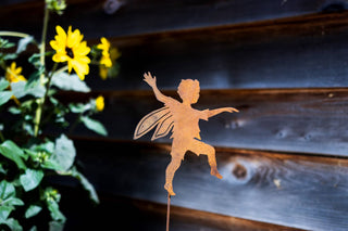 Skipping Boy Fairy Stake - Metal Silhouette Garden Yard Home