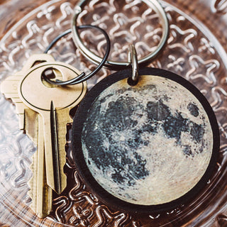 Full Moon Wooden Keychain