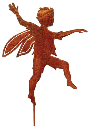 Skipping Boy Fairy Stake - Metal Silhouette Garden Yard Home