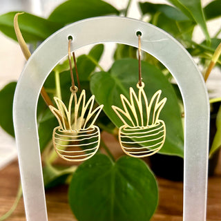 Brass Potted Plant Earrings