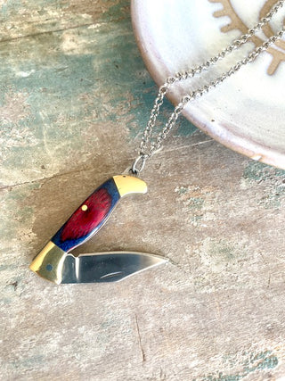 Mini Wooden Handle Pocket Knife Necklace