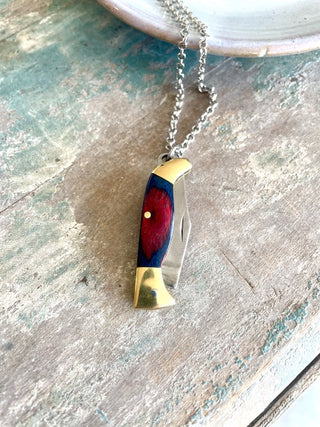 Mini Wooden Handle Pocket Knife Necklace