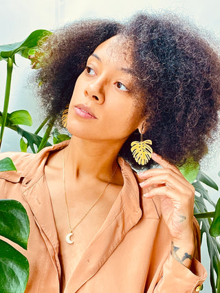 Large Monstera Leaf Earrings