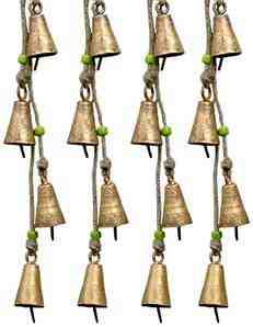 4 Bells and Glass Beads on Hemp Cord