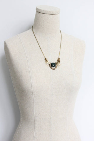 Tourmaline and Brass Art Deco Inspired Necklace