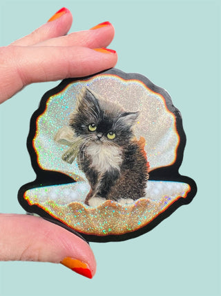 Tuxedo Kitty in Seashell Sticker - 3"