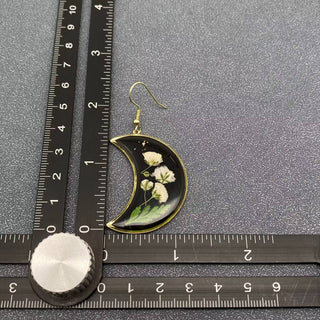 Dried Flower Moon Earrings with Baby’s Breath & Fern