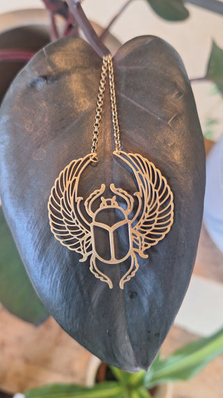 Winged Beetle Brass Necklace