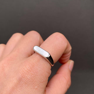 Sideways Shell Inlay 18K Gold-Plated Ring - Silver