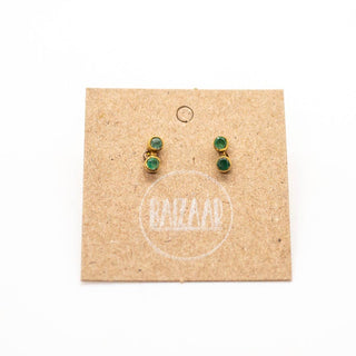 Tiny Stone Brass Stud - Emerald