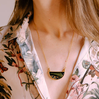 The Goldie ~Pressed Fern with Opal accents Pendant Necklace: 20"