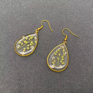 Dried Flowers Drop Dangle Earrings with Lepidium Apetalum