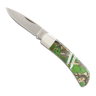 Gemstone Exotics Lockback Knife - Single: Green Turquoise/Abalone/Bronze