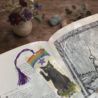 Luck Cat Wood Bookmark with Tassel