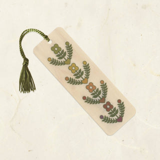 Rainbow Flowers Wood Bookmark with Tassel