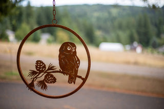 Saw-Whet Owl Ring - Metal Silhouette Garden Yard Home Art