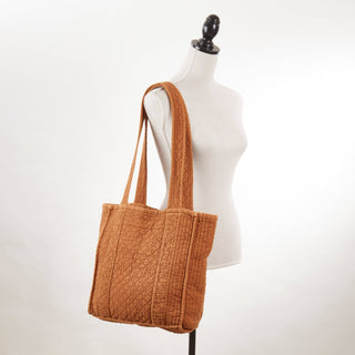 Soft Cotton Quilted Tote Bag: Terracotta / 14"x12"