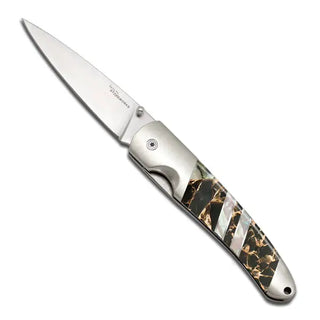 Gemstone Exotics 4" Linerlock Knife - Single: Obsidian/Abalone/Bronze
