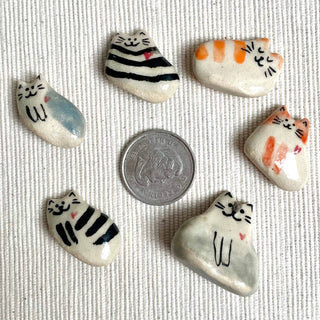 Tiny Hand-Sculpted Ceramic Cats with Heart – Assorted Designs