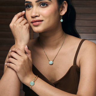 Gold Plated Necklace with Semi-Precious Stone - Amazonite