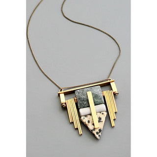 Geometric Serpentine and Jasper Pendant Necklace