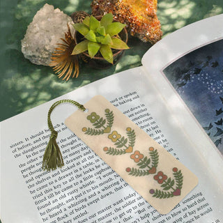 Rainbow Flowers Wood Bookmark with Tassel