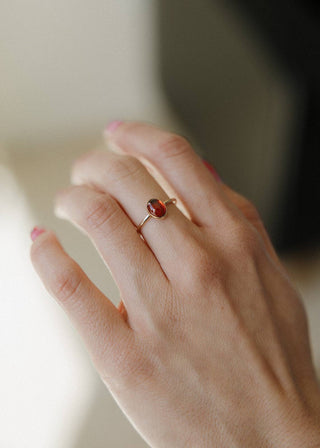 Red Garnet Oval Gemstone Ring - Gold