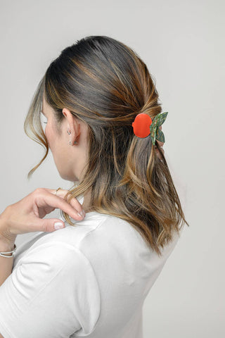 Red Pomegranate Fruit Hair Claw w/ Butterfly Clip Handle