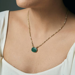 Gold Plated Necklace with Semi-Precious Stone - Mica Green