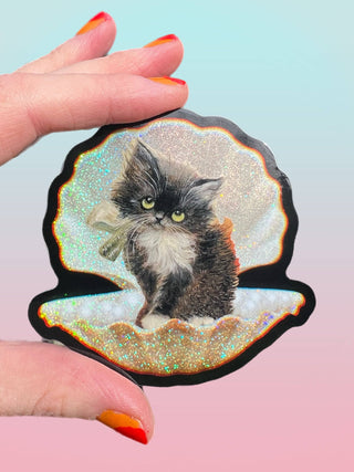 Tuxedo Kitty in Seashell Sticker - 3"
