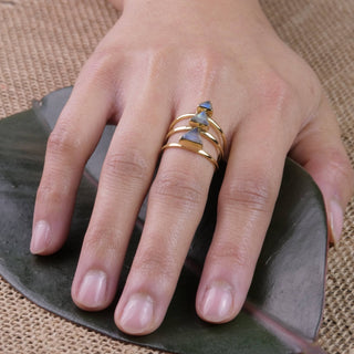 Brass Triple Triangle Moonstone Ring