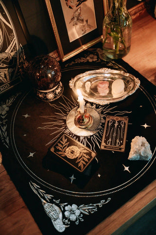 Celestial Velvet Altar Cloth - Ruby Red Velvet + Gold Foil
