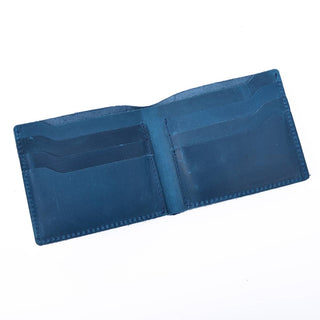 Blue Handmade Leather Bifold Wallet