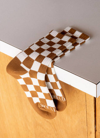 Rust & Cream Checkerboard - Kids Socks