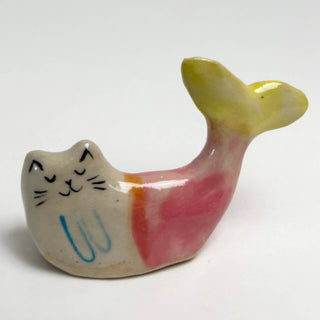 Handmade Ceramic Cat Mermaid Figurine
