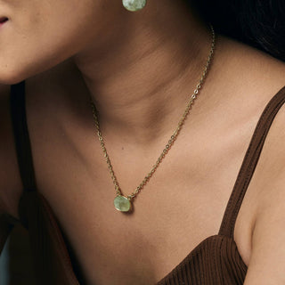 Gold Plated Necklace with Semi-Precious Stone - Prehnite
