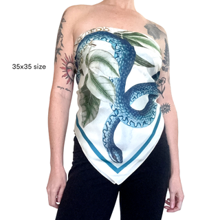 100% Silk Blue Snake & Butterfly Scarf - 17" X 17"