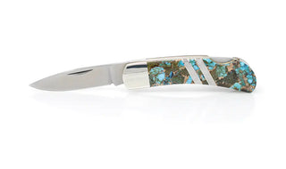 Gemstone Exotics Lockback Knife - Single: Green Turquoise/Abalone/Bronze