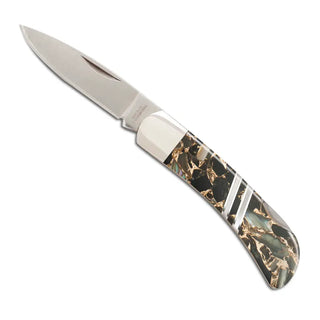 Gemstone Exotics Single Lockback Knife - Obsidian/Abalone/Bronze