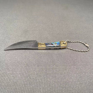Textured Mini Knife with Abalone Shell Handle & Protective Cover