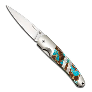 Gemstone Exotics 4" Linerlock Knife - Single: Obsidian/Abalone/Bronze