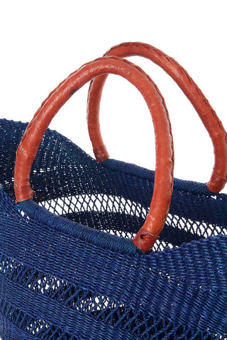 Navy Blue Lacework Wing Shopper with Leather Handle
