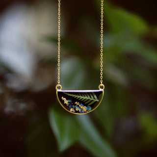 The Goldie ~Pressed Fern with Opal accents Pendant Necklace: 20"
