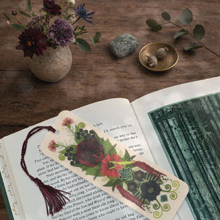 Black Dahlia Wood Bookmark with Tassel