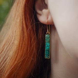 The Colorblock Gradient Gemstone Bar Dangle Earrings: Azurite-Malachite/ Chrysocolla/ Green Turquoise