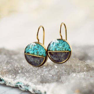 Crushed Gemstone Horizon Earrings: Sapphire + sugilite