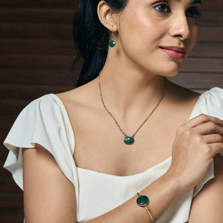 Gold Plated Necklace with Semi-Precious Stone - Mica Green