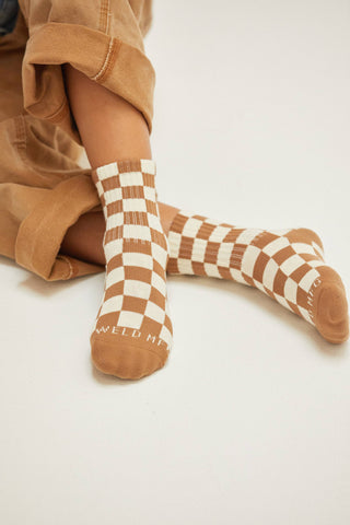 Rust & Cream Checkerboard - Kids Socks