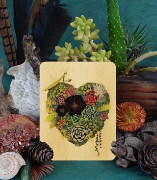 Succulent Heart Wood Greeting Card